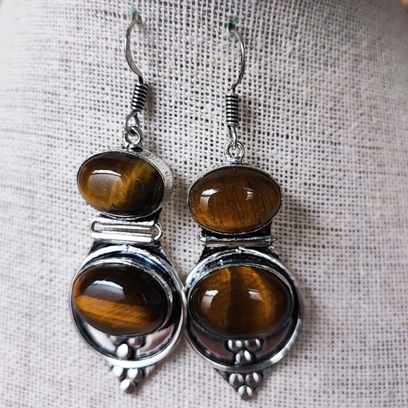 Tiger's Tiger Eye Sterling 925 Brand New Pierced Earrings - Picture 6 of 9
